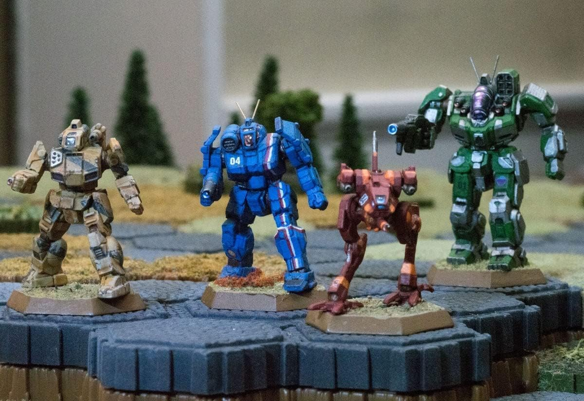 Battletech mech figures on a hex grid
