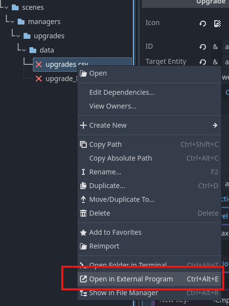 Screenshot of how to open CSV in an external program