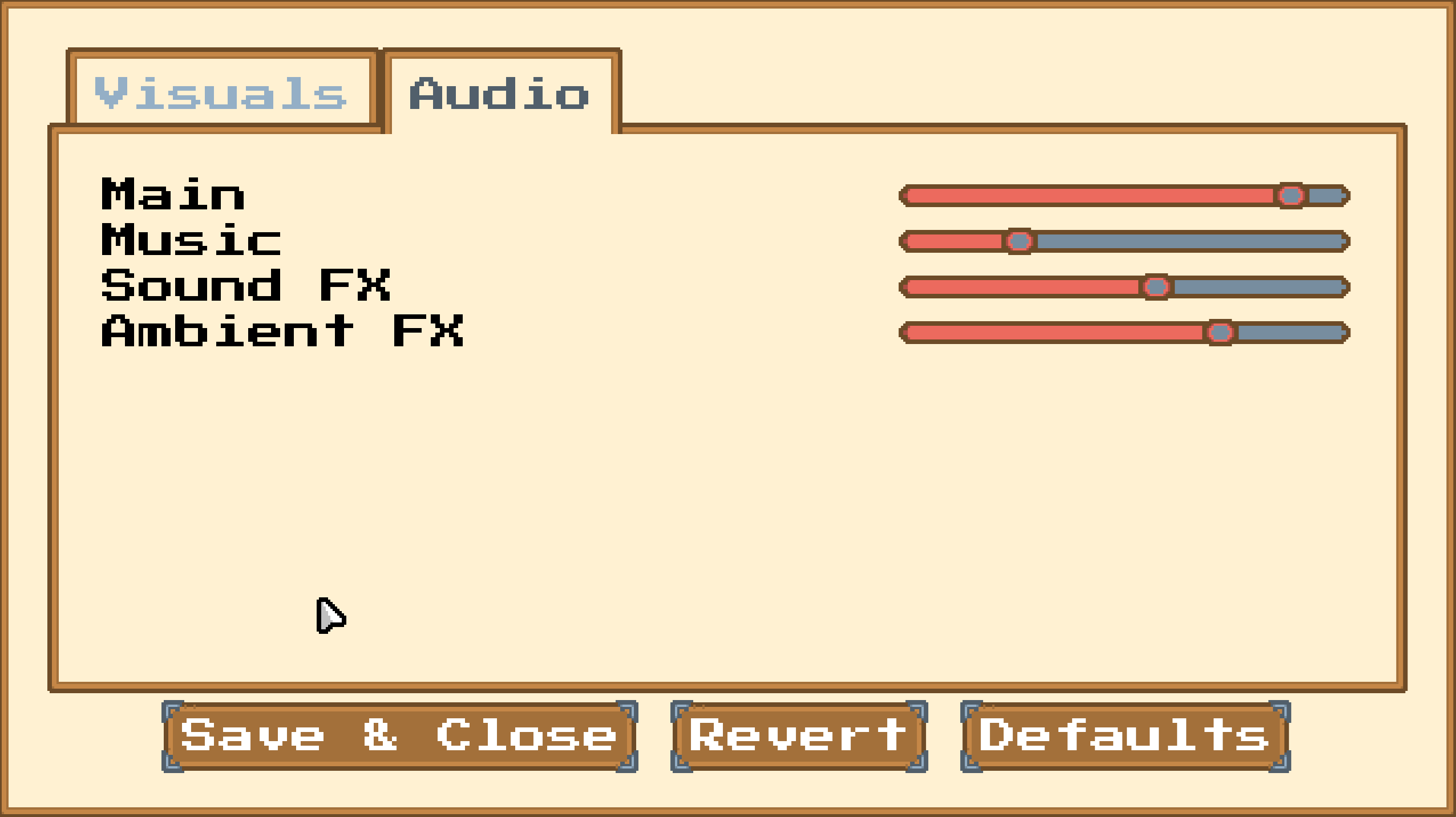 Settings screen showing various graphical settings