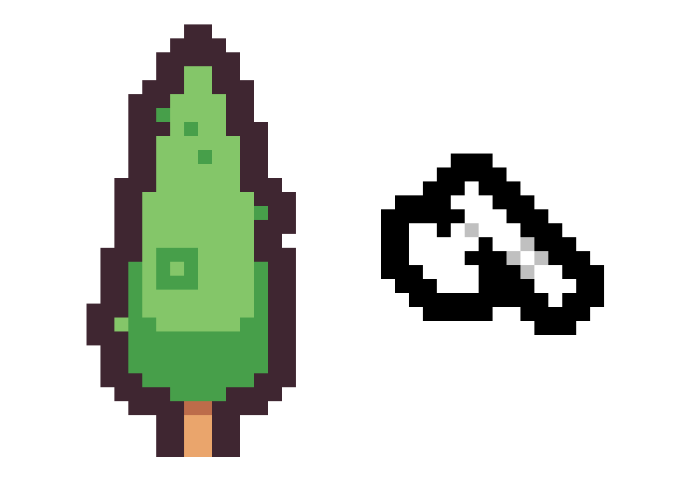 Pixel art tree and axe cursor